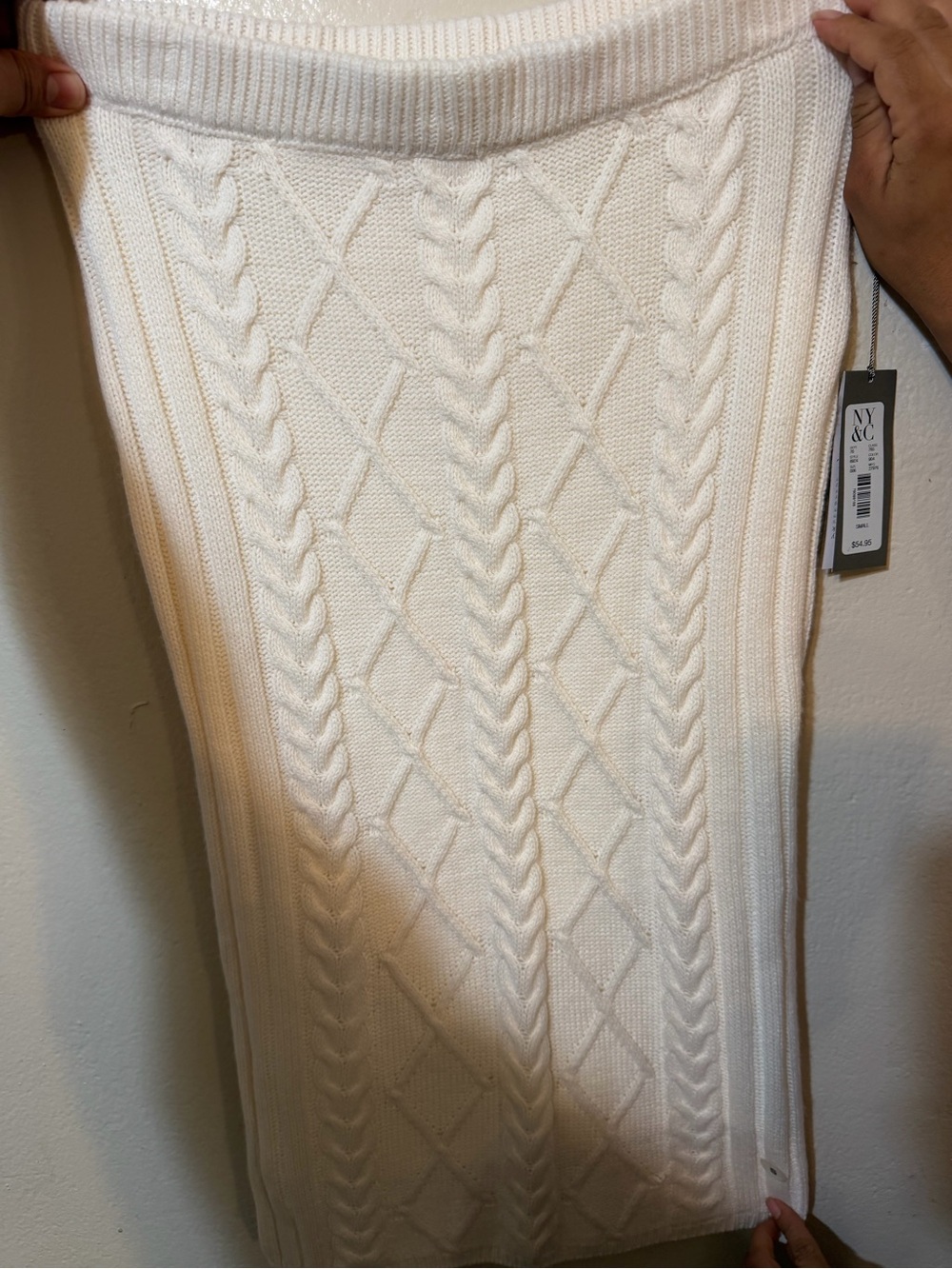 New York & Company Cream Cable Knit Off-Shoulder Sweater